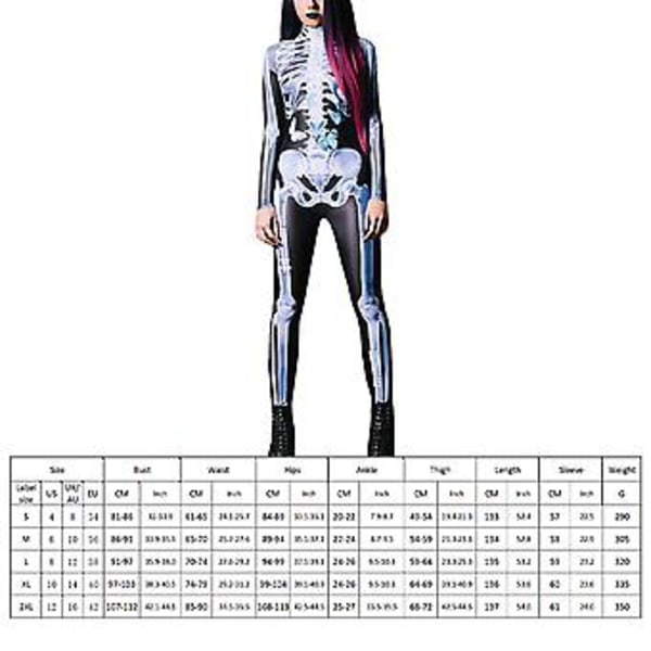 Skeletdragt til kvinder, heldragt, udklædning, Halloween kostume (XL)