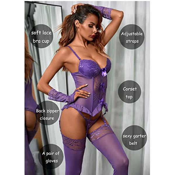 Lingerie for Women Sexy Lace Bodysuit Nightie Lingerie 5 Pcs Set (