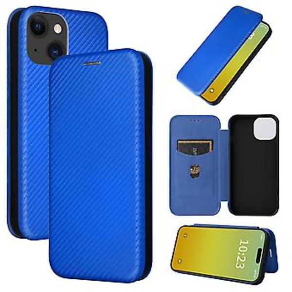 Læder Telefon Case til iPhone 15 Plus (Blå)