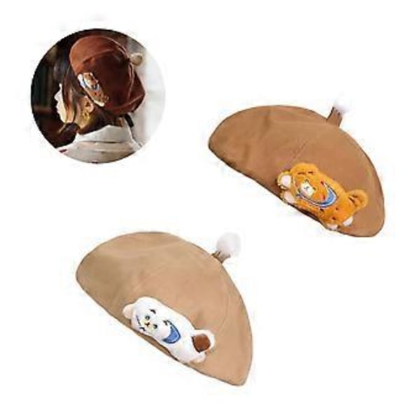 Elegant Målarmössa Klassisk Lolita Söt Katt Basker Visa Ansikte Liten Åttakantig Hatt för Vinter Daglig Användning Gatupromenader Khaki (Khaki)
