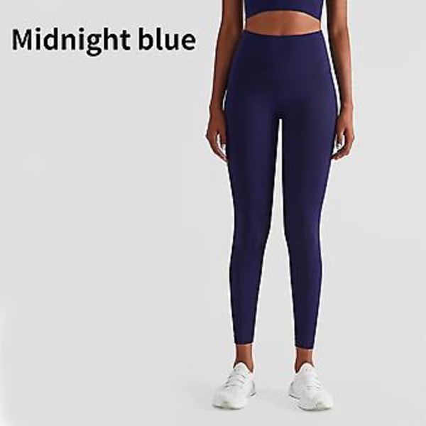 Højtaljede Leggings med Naked Feeling Push Up Sport Kvinder Fitness Løbe Yoga Bukser Energi Sømløse Leggings Gym Pige Leggings (L Midnatsblå)