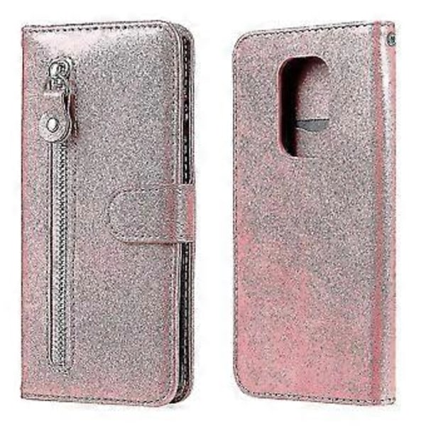 Plånboksfodral för Motorola Moto E7 Plus, premium PU-läder magnetisk stängning kortfack stativ dragkedjeficka mjukt TPU flip-fodral - Rosa