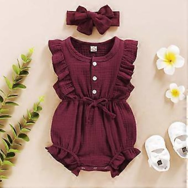 KATEA Toddler Baby Flicka Rufflad Ärmlös Romper Casual Sommar Jumpsuit Bomullslinne Kläder