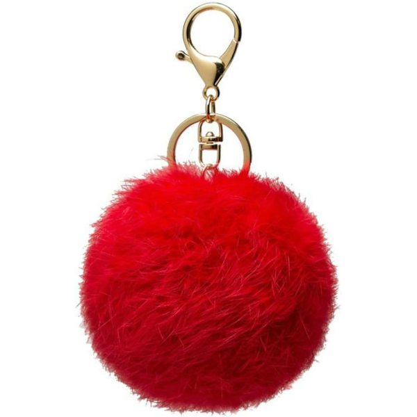 Väska Juvel Pompom i äkta kaninhår, garanterat mjuk touch (röd)