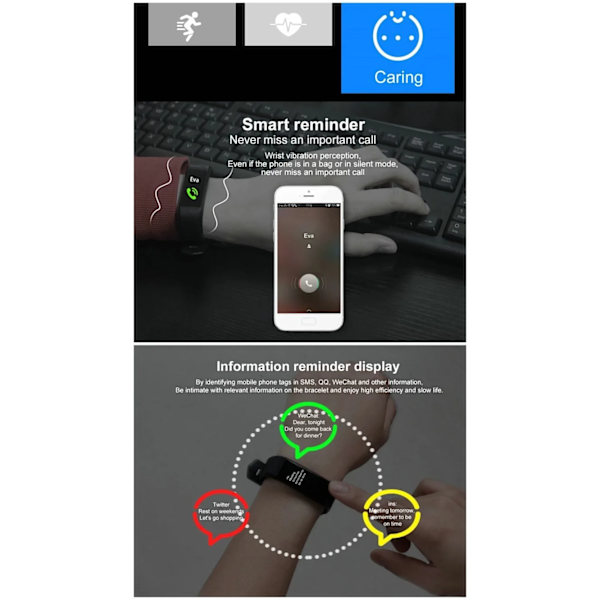 Bluetooth Sports Smart Armbånd Vandafvisende Hjertefrekvens Blod Oxygen