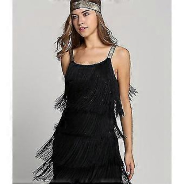 Great Gatsby Kjole 1920'er Fest Vintage Kvaster Dame Frynsekjoler (XL Sort)