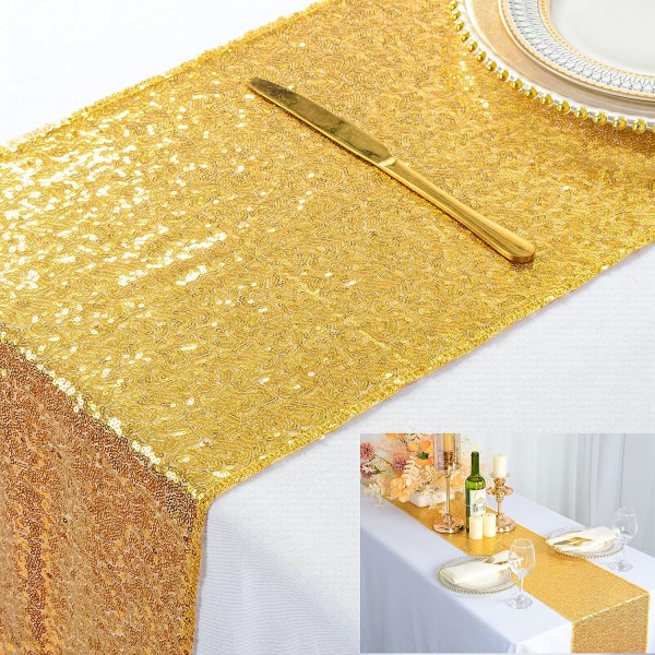 Champagne Gold Sequin Table Runner 12 x 108 tuuman paljetti samppanja