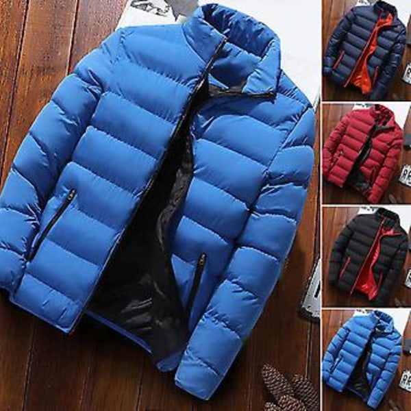 Miesten Parka, Yksivärinen, Topattu, Seisova Kaulus, Pitkähihainen, Löysä, Paksuuntunut, Syksy-Talvi, Vetoketju, Taskut, Katutyyli (XL Sininen)