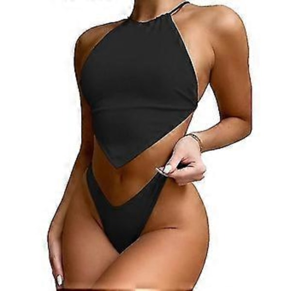 Dam Baddräkt Högmidjad Baddräkt Tvådelad Baddräkt Bikini Set Bikini Fiis Flerfärgad Valfri (M SVART)