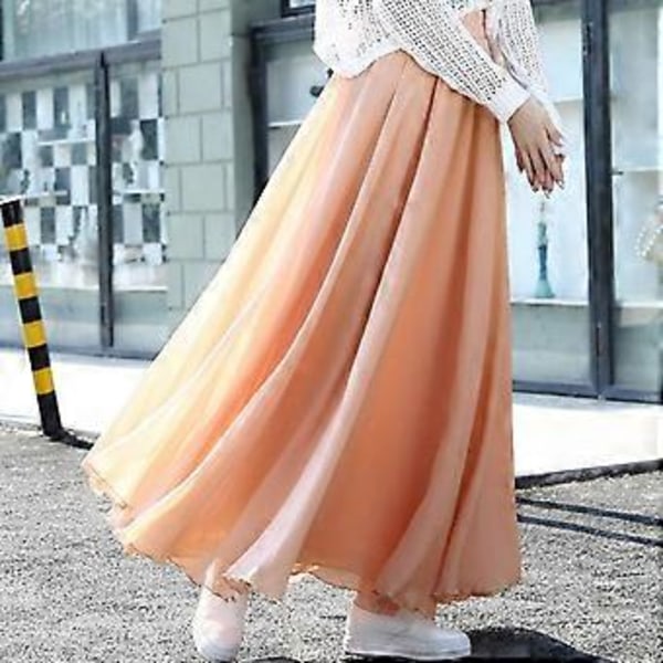 Kevät Hame Kerros Sifonki Pitkät Hameet Naisille Tyylikäs Rento Korkea Vyötärö Boho Ranta Maxi Hameet Saias Femme (XS khaki)