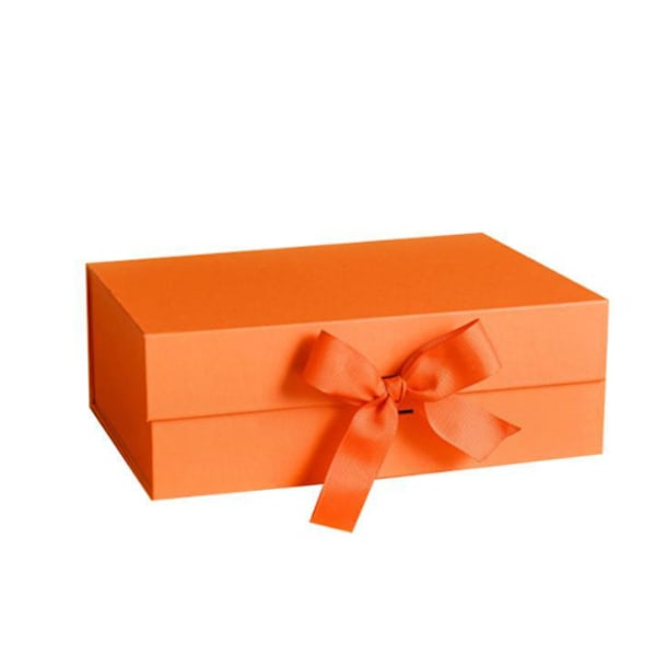Orange stor papperslåda med band, rosett presentförpackning, magnetisk presentförpackning