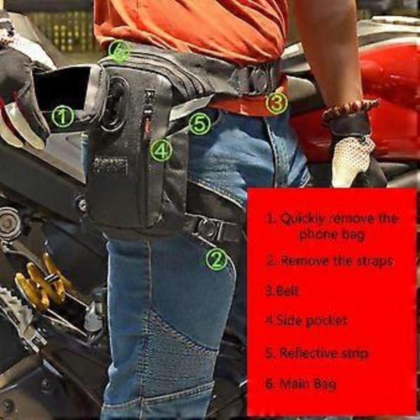 Lårtaske til mænd og kvinder, lårlomme, udendørs motorcykelkørsel, vandreture, bæltetaske, rejsetaske, sort( )