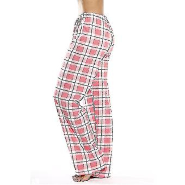 Dames Pyjamasbukser med Lommer, Bløde Flanel Check Pyjamasbukser til Kvinder (XXL pink)