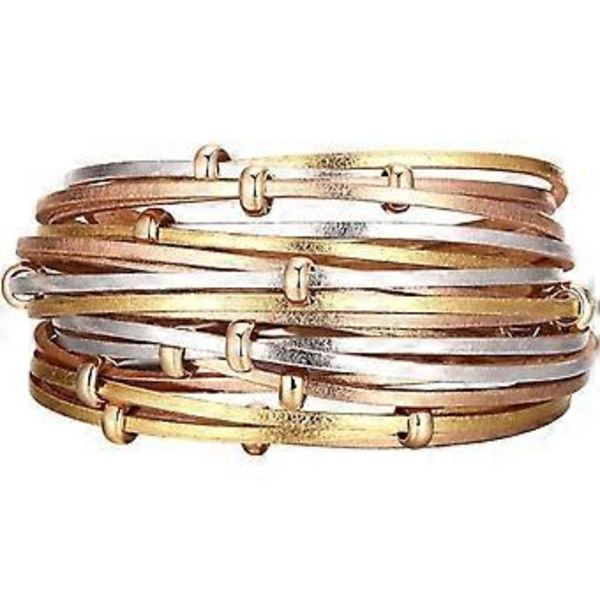 Läderarmband för kvinnor, Boho Leopard Flera Lager Kristallpärlor Manschettarmband Smycken