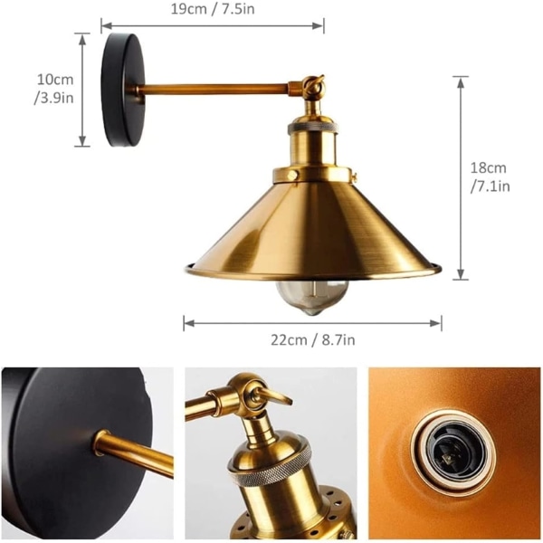 Industriell Retro Vegglampe, Foldbar Bronse Vegglampe, Moderne In