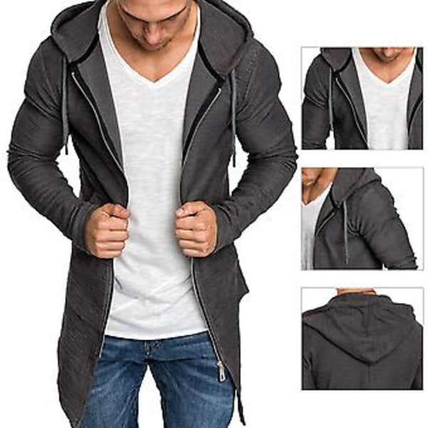 Fianao Herrkappa Solid Färgad Cardigan Slank Lång Vårförkläde för Dagligt Bruk (L Svart)