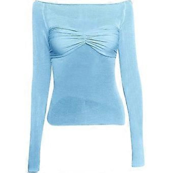 Långärmad skjorta för kvinnor, Basic Crop Top, Mode 2024, Baslager, Stretchig, Slim Fit, Y2K Toppar, Mesh, Genomskinlig T-shirt (blå, XL)
