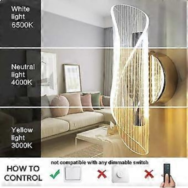 12W Akryl LED Væglampe Moderne Indendørs Væglampe Dæmpbar Guld Sconce Soveværelse