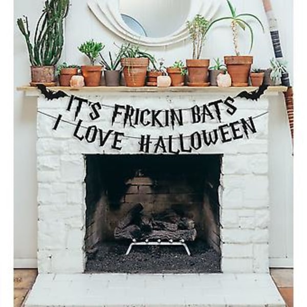 Halloween-banderoll med svart glitter, kransbanderoll med fladdermusskylt, Glad Halloween-festdekoration, spökhus, hem, vägg, spis, festtillbehör