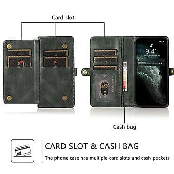 Avtakbart lærveske for iPhone 14 Plus (Grønn)