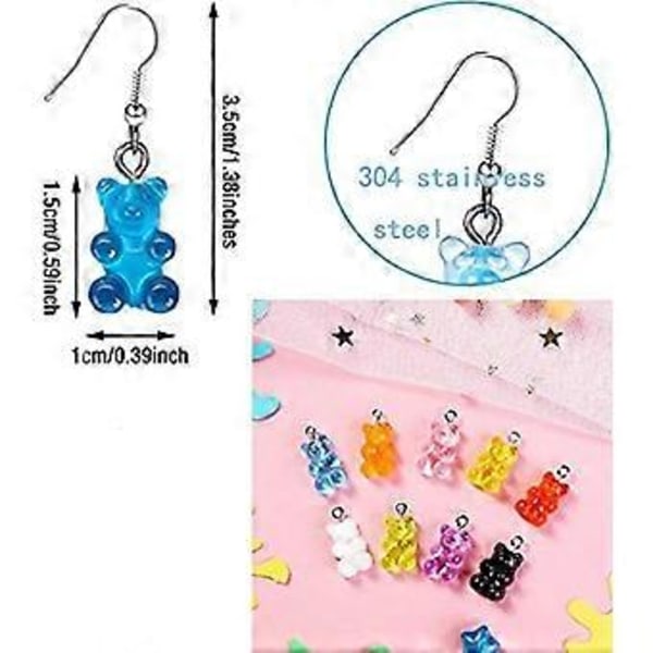 Heyone 8 Par Sett Fargerike Harpiks Godteri Gummy Bear Dangle Øredobber Gave til Kvinner Jenter 50