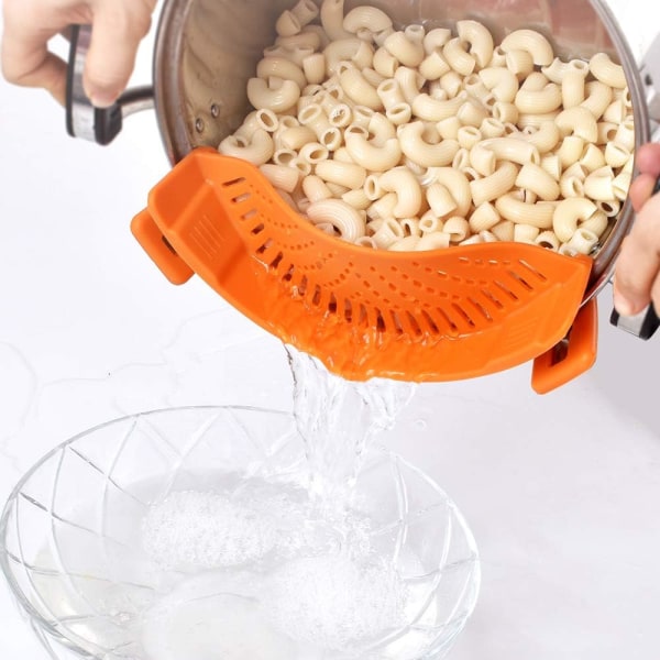 2 Pack Clip-on Silicone Colander, Pasta Strainer, Pasta Pour Spou