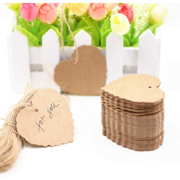 100 stk Kraftpapir-etiketter, Valentinsdagens gaveetiketter, hjerteformet D
