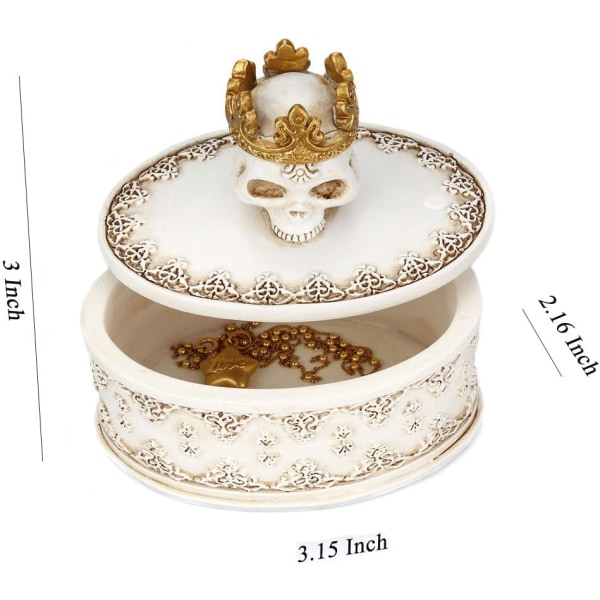 White Skeleton Head Skull Jewelry Organizer Box Holder with Crown