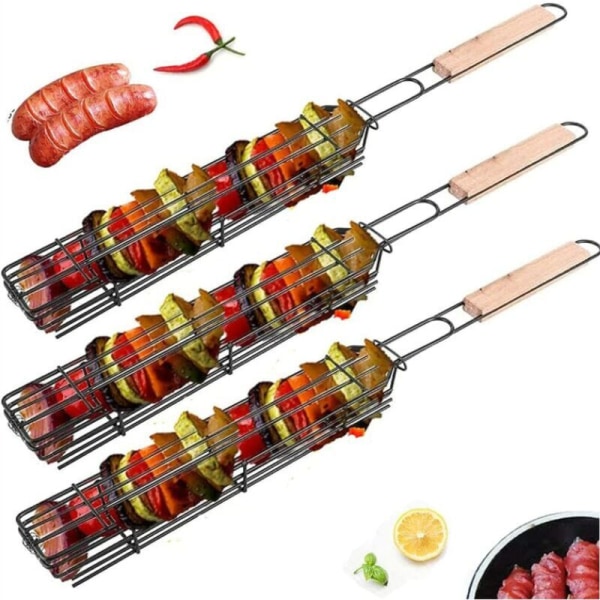 (3 stk) Non-stick grillkurv for grill, grillspydkurver, grill