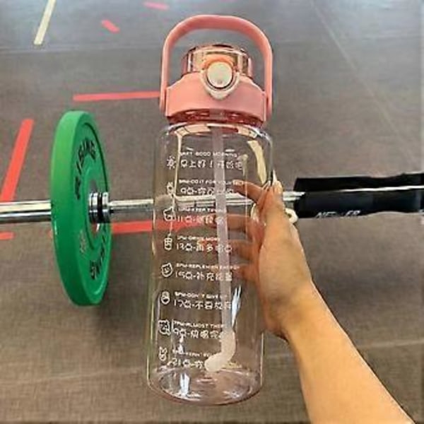 Gradient Vannflaske BPA-fri 1.5/2L Drikkeflaske med Sugerør for Trening (2000ml Transparent Rosa)