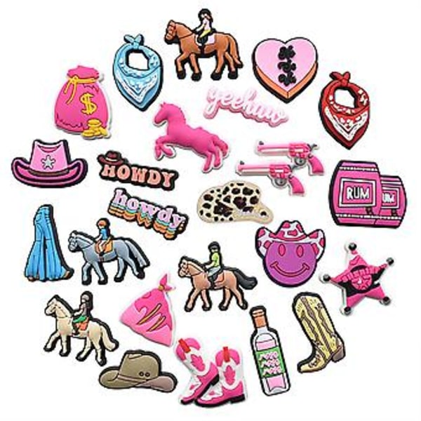 25-pack Western Cowboy Crocs-berlocker Jibbitz Sandaler Dekoration Skotillbehör Barn Tonåringar Vuxna Flickor Pojkar Män Kvinnor Festfavorit( )