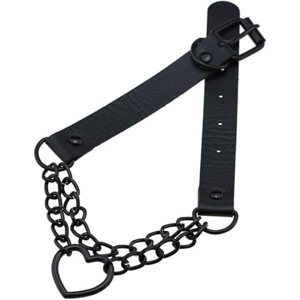 PU Mock Leather Svart Gothic Punk Hjärta Ring Kubansk Curb Kedja Justerbar