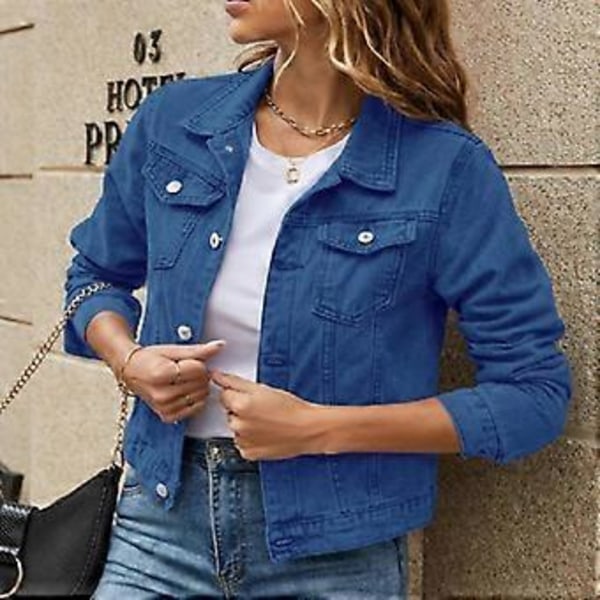 Naisten syksyn denim-lyhyet takit naisille talvella yksiriviset pitkähihaiset käännekaulus farkkutakit (XXL keltainen)