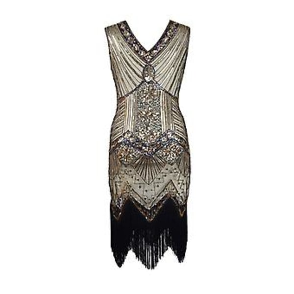 s-2xl Dame Kostume Retro 1920'er Stil Flapper Kjole Paillet, Rund Hals, Cocktailkjoler (S Sort-Guld)