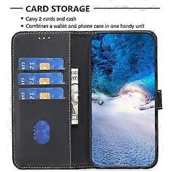 Kompatibel med iPhone 14 Pro Max Wallet Case med kortpladser Magnetisk lukning Flip Folio Cover - Sort Black