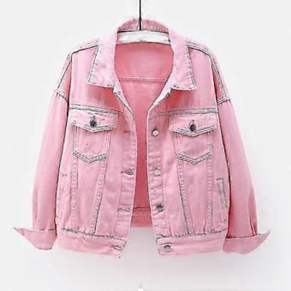 Damjacka i denim, långärmad, varm, enfärgad, vår & höst, XL, rosa