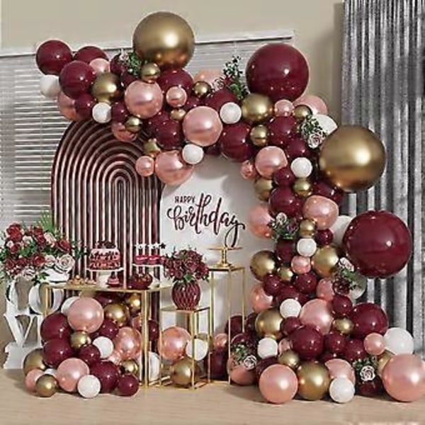 140 stk. DIY Bourgogne Garland Ballonkits med 18/12/10/5 tommer Metallic Chrome Balloner til Fødselsdagsfest, Graduation, Bryllup, Babyshower C
