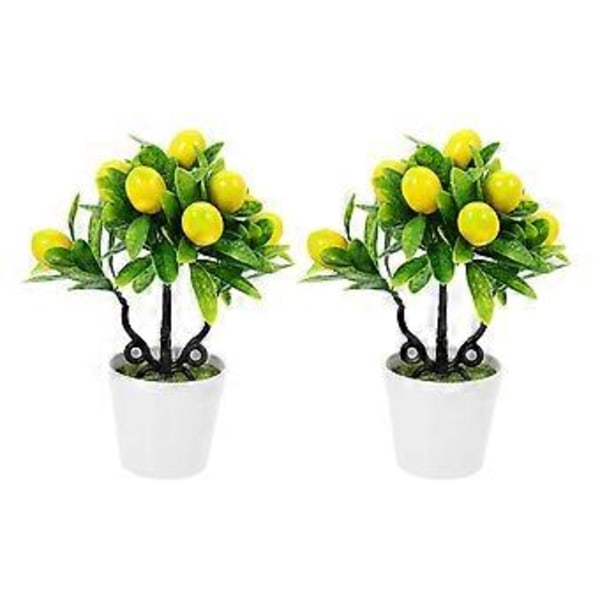 2 stk. Kunstige planter til hjemmet Skrivebord Fake Citrontræ Dekorationer Simulation Bonsai Ornamenter