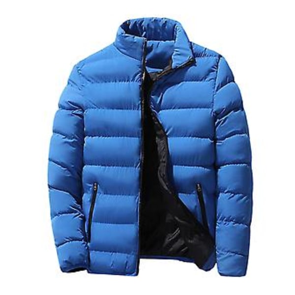 Herr Parkas Enfärgad Vadderad Ståuppkrage Långärmad Lös Tjockad Höst Vinter Dragkedja Fickor Jacka Streetwear (XL Blå)