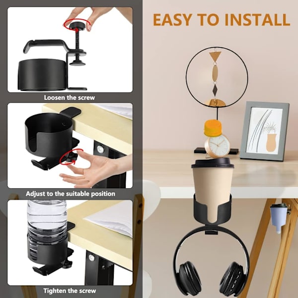 2 i 1 Hörlursstativ Mugghållare, 360° Rotation Hörlursgalge, Aluminium Gaming Headset Hållare Ea
