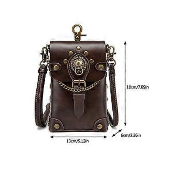 Retro Goth tyylinen olkalaukku tytöille Steampunk-kuvioinen nahkalaukku Crossbody vyötärölaukut säädettävällä hihnalla Musta (Musta)