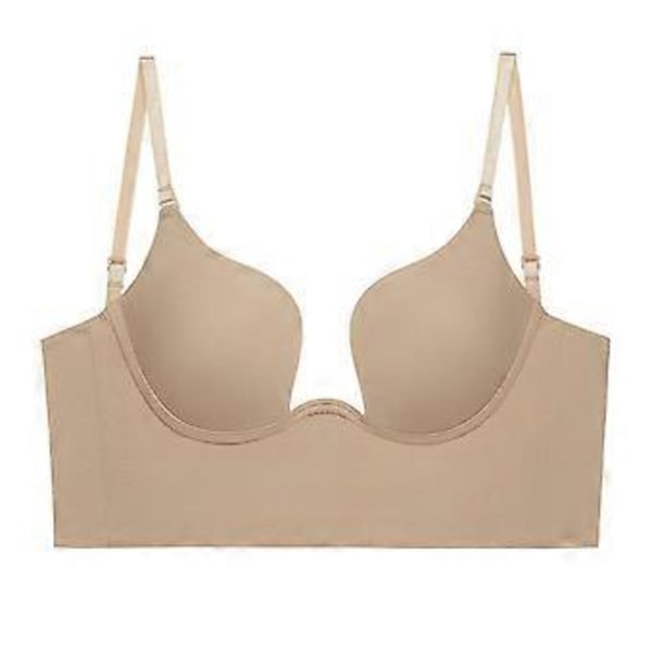 Stort Prisras Dam Låg Skärning Djup U Urringning BH, Vacker Rygg sommar Spårlös bröstkollektion bh anti-hängande (38 85AB Beige)