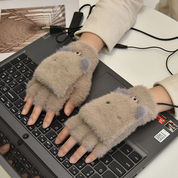 Little Bear USB uppvärmda handskar för kvinnor och män Mitten Winter Han