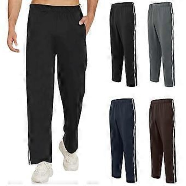 Man Wide Leg Sweat Pants Sidodragkedjor Baggy Träningsbyxor med Fickor Lätta Tear Away Byxor Dragkedja Ben Mjukisbyxor L Svart(L Svart)