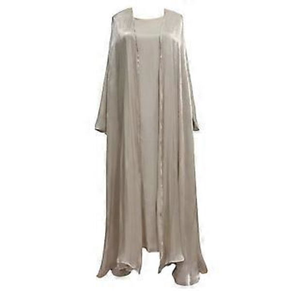 Dam 2-dels metallisk organza muslimsk kaftan-set långärmad klänning med öppen kofta-rock islamisk bönklänning Khaki XL(XL )