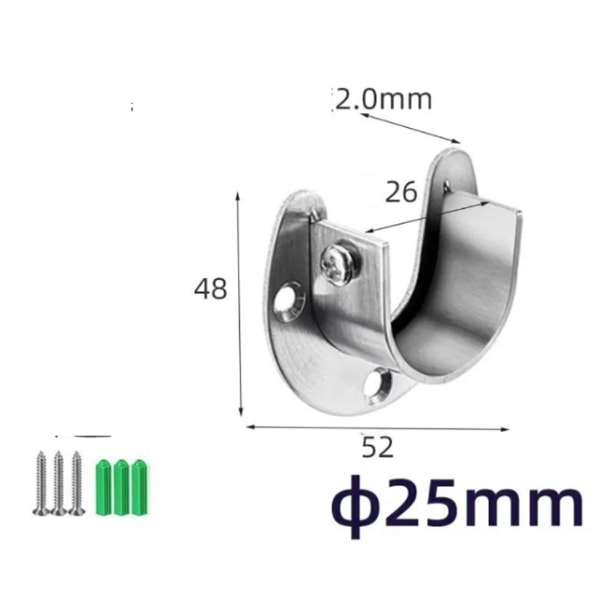 Rustfritt stål garderobeskap stangbrakett, 4 stykker U-formet gardinstang