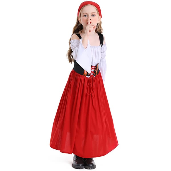 Halloweenkostym: Medeltida bondekläder för barn Oktoberfestkjol S