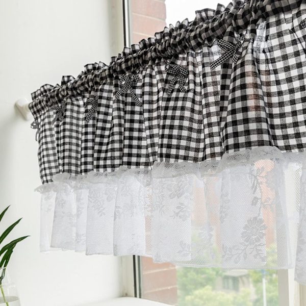 106x45cm Svarta Cafe Köksgardiner, Voile Draperingar, Lantlig Stil Bistro Gardiner, Rutig Gi