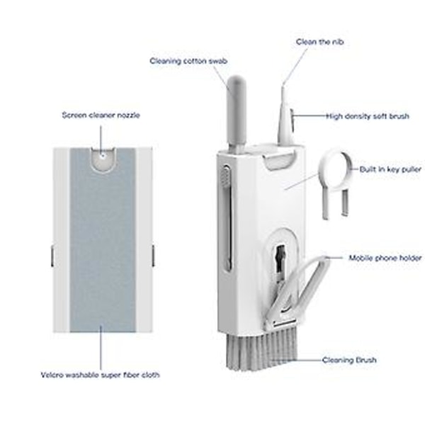 Q8 8-i-1 Multifunksjons Hodetelefon Rengjøringspenn Hvit (Svart)