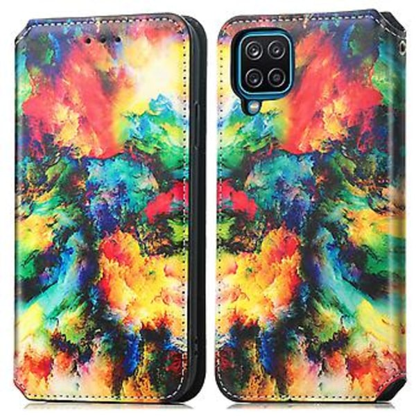 Färgglatt Magnetiskt Läderfodral För Samsung Galaxy A12 (Färgglatt Moln)